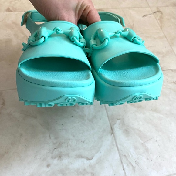 $750 New in Box Gucci Made in Italy Green Horsebit Rubber Platform Sandals sz 6 - Picture 8 of 15
